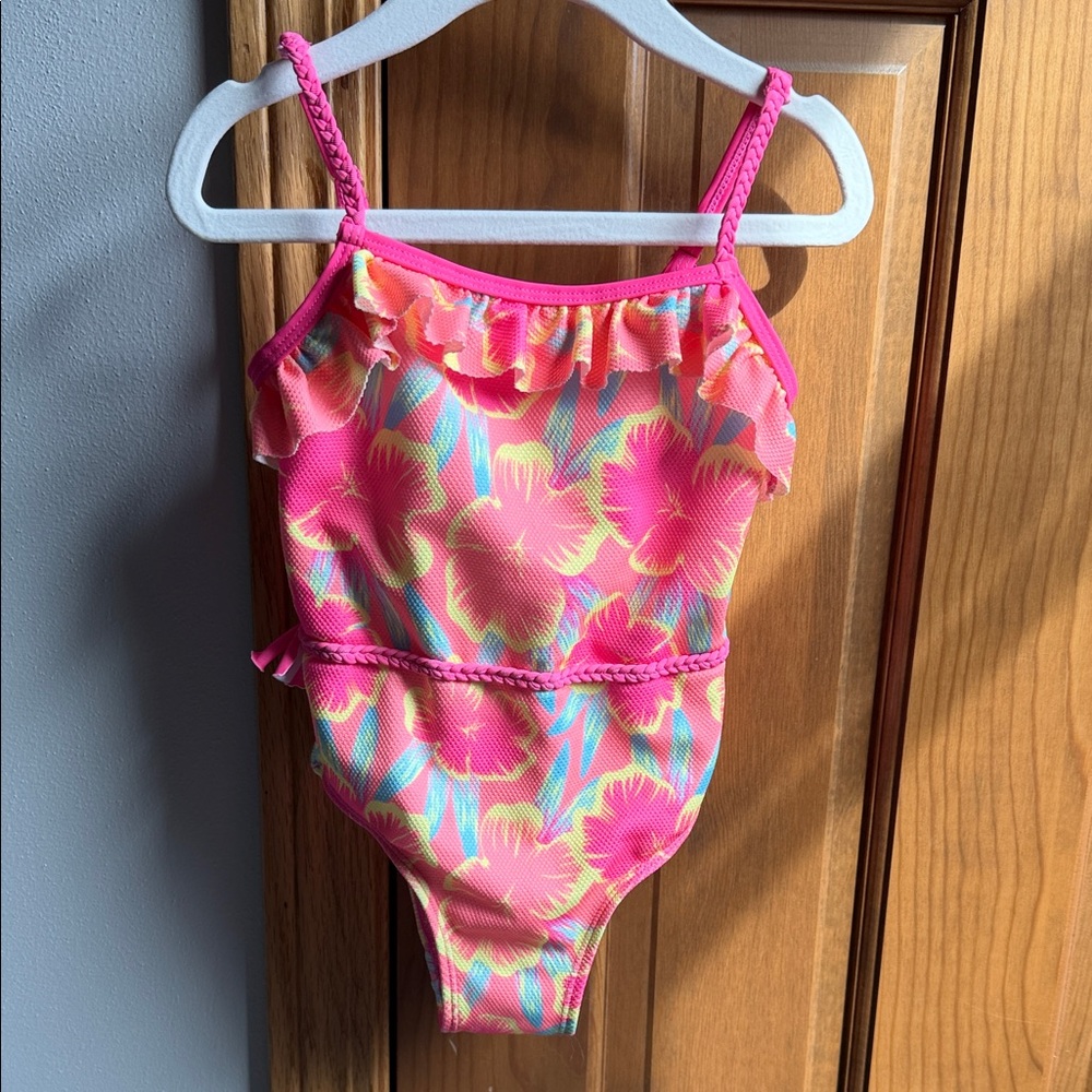 Girls' Pink Betsey Johnson Floral One-Piece Swimsuit Size 4
